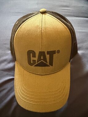 Caterpillar Tan and Dark Brown Mesh-Back Logo Cap